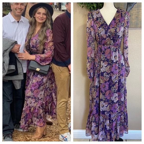 NWOT Lulus Feeling Sweet Purple Floral Print Long Sleeve Wrap Maxi Dress - Picture 1 of 11